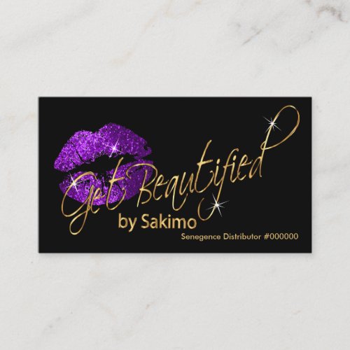 Purple Glitter and Gold Lips _ Custom Business Card