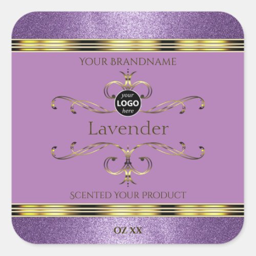 Purple Glitter and Gold Ornate Product Labels Logo