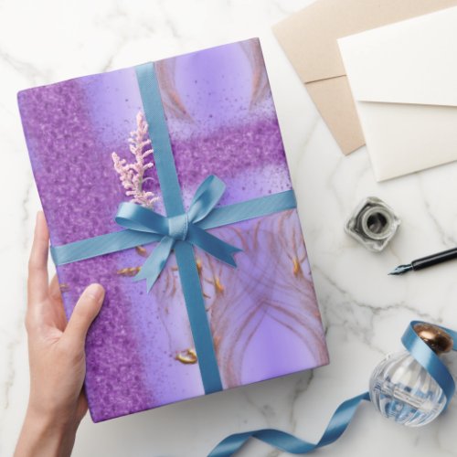 Purple Glitter and Gold Unicorns Birthday  Wrapping Paper