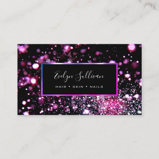 Purple glitter and lights business card (Front)