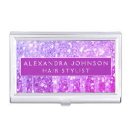 Purple Glitter and Sparkle Monogram Business Card Case