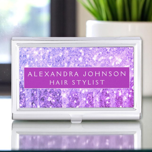 Purple Glitter and Sparkle Monogram Business Card Case (Creator Uploaded)