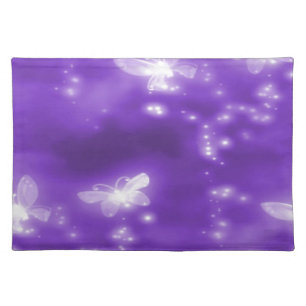 Purple , Glitter and  White Butterflies Cloth Placemat