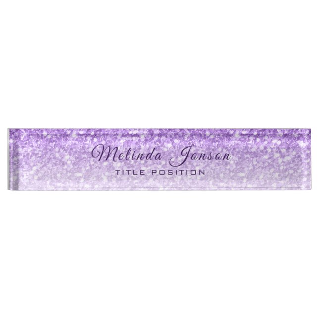 Purple Glitter And White Sparkling Desk Name Plate (Front)
