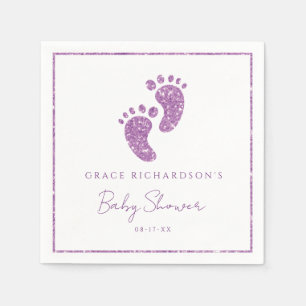 Purple Glitter Baby Feet Baby Shower Personalized Napkins