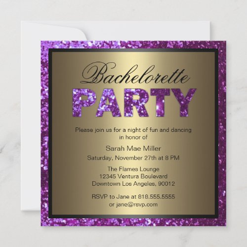Purple Glitter Bachelorette Party Invitation