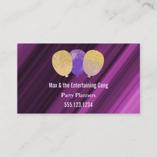 Purple Glitter Balloons Party Planner Business Card