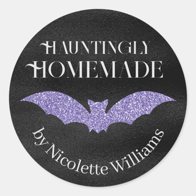 Purple Glitter Bat Homemade Halloween Classic Round Sticker (Front)