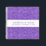 Purple Glitter Bat Mitzvah Autograph Guestbook Notebook<br><div class="desc">Purple and Lavender Glitter (printed background texture image) with a white stripe on the cover of a personalized autograph book style guest book notebook. A fun purple sparkly-looking party accessory for a Bat Mitzvah, Sweet 16, Quinceanera or Birthday party, or a sketch book for any purple glitter sparkle lover you...</div>