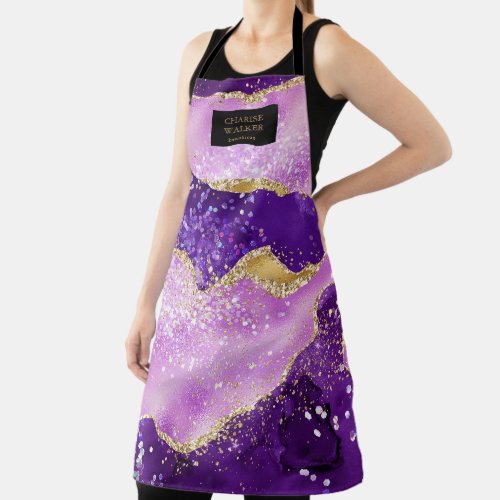 purple glitter beautician salon monogram apron