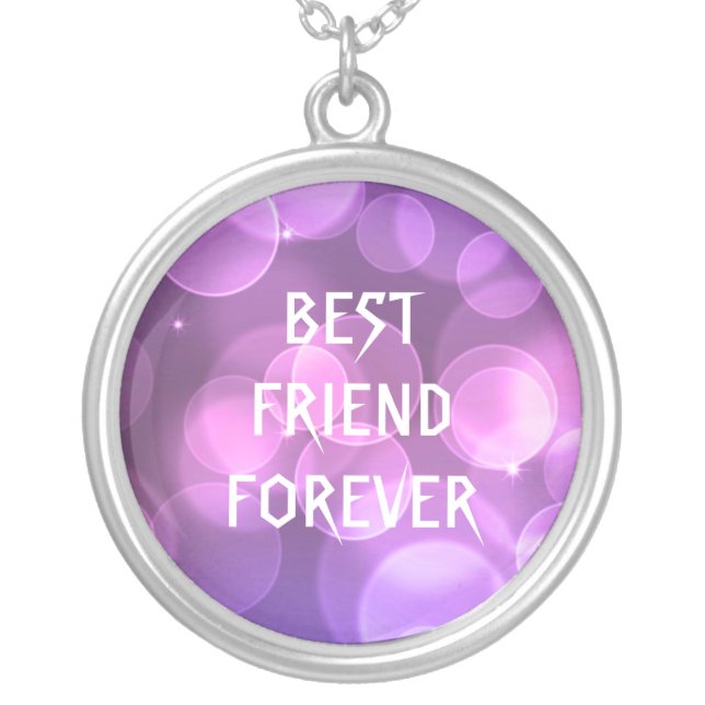 Purple Glitter Best Friends Forever Silver Plated Necklace (Front)