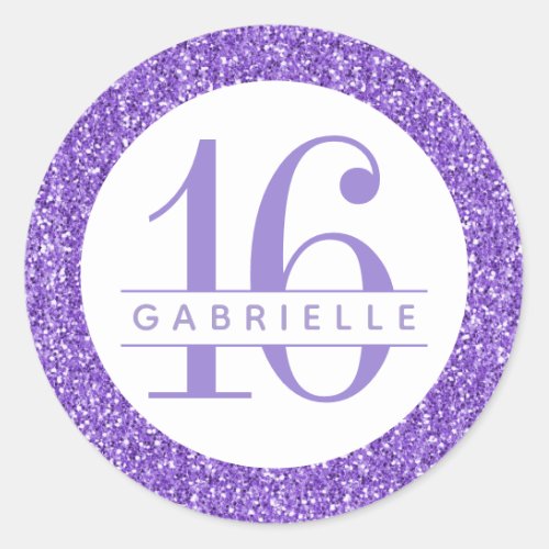 Purple Glitter Birthday Favor Sticker Label