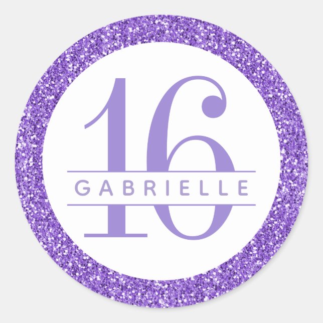 Purple Glitter Birthday Favor Sticker Label (Front)
