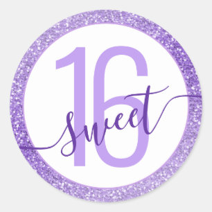 Purple Glitter Birthday Party Favor Classic Round Sticker
