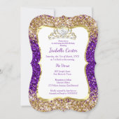 Purple Glitter Birthday Party Gold White Tiara Invitation (Front)