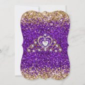 Purple Glitter Birthday Party Gold White Tiara Invitation (Back)