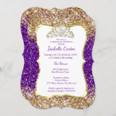 Purple Glitter Birthday Party Gold White Tiara Invitation (Front/Back)
