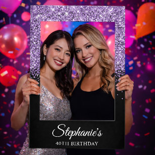 Purple Glitter Black 40th Birthday Selfie Frame