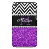 PURPLE GLITTER BLACK CHEVRON MONOGRAMMED BARELY THERE iPod CASE (Back)