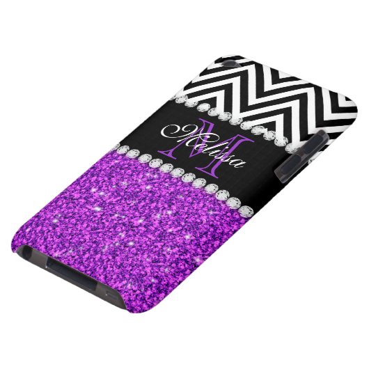 PURPLE GLITTER BLACK CHEVRON MONOGRAMMED BARELY THERE iPod CASE (Bottom)