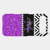 PURPLE GLITTER BLACK CHEVRON MONOGRAMMED BARELY THERE iPod CASE (Back (Horizontal))