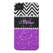 PURPLE GLITTER BLACK CHEVRON MONOGRAMMED Case-Mate iPhone CASE (Back)