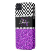 PURPLE GLITTER BLACK CHEVRON MONOGRAMMED Case-Mate iPhone CASE (Back Left)