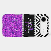 PURPLE GLITTER BLACK CHEVRON MONOGRAMMED Case-Mate iPhone CASE (Back (Horizontal))