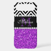PURPLE GLITTER BLACK CHEVRON MONOGRAMMED Case-Mate iPhone CASE (Back)