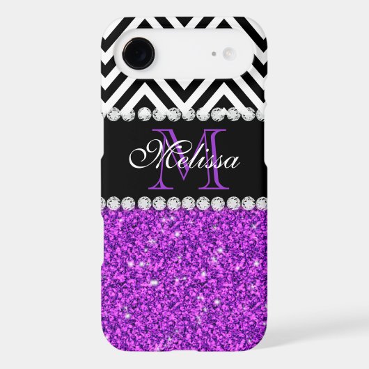 PURPLE GLITTER BLACK CHEVRON MONOGRAMMED Case-Mate iPhone CASE (Back)