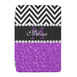 PURPLE GLITTER BLACK CHEVRON MONOGRAMMED iPad MINI COVER