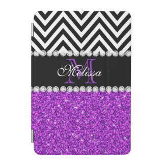 PURPLE GLITTER BLACK CHEVRON MONOGRAMMED iPad MINI COVER