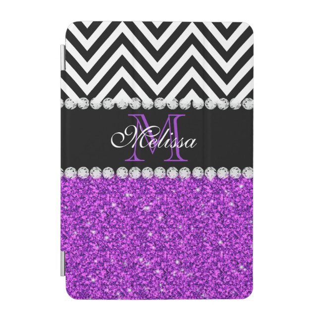 PURPLE GLITTER BLACK CHEVRON MONOGRAMMED iPad MINI COVER (Front)