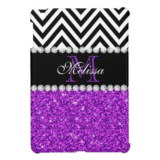 PURPLE GLITTER BLACK CHEVRON MONOGRAMMED iPad MINI COVER