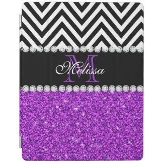 PURPLE GLITTER BLACK CHEVRON MONOGRAMMED iPad SMART COVER