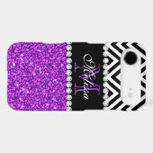 PURPLE GLITTER BLACK CHEVRON MONOGRAMMED iPod TOUCH (5TH GENERATION) COVER (Back (Horizontal))