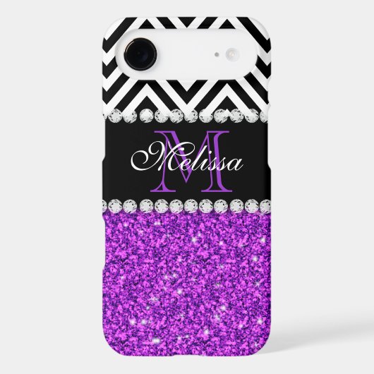 PURPLE GLITTER BLACK CHEVRON MONOGRAMMED iPod TOUCH (5TH GENERATION) COVER (Back)