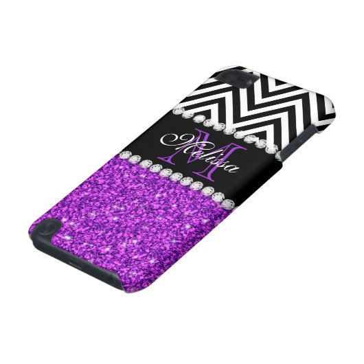 PURPLE GLITTER BLACK CHEVRON MONOGRAMMED iPod TOUCH (5TH GENERATION) COVER (Bottom)