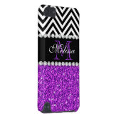 PURPLE GLITTER BLACK CHEVRON MONOGRAMMED iPod TOUCH (5TH GENERATION) COVER (Back/Right)