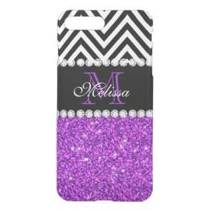PURPLE GLITTER BLACK CHEVRON MONOGRAMMED iPhone 8 PLUS/7 PLUS CASE