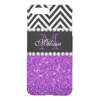 PURPLE GLITTER BLACK CHEVRON MONOGRAMMED iPhone 8 PLUS/7 PLUS CASE