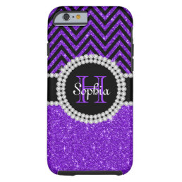Purple Glitter Black Chevron Tough iPhone 6 Case