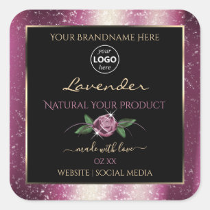 Purple Glitter Black Floral Product Labels Logo