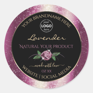 Purple Glitter Black Floral Product Labels Logo
