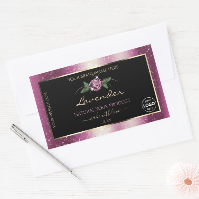 Purple Glitter Black Floral Product Labels Logo (Envelope)