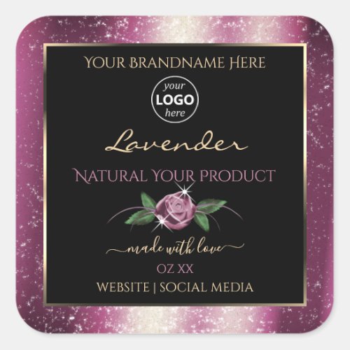 Purple Glitter Black Floral Product Labels Logo