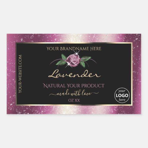 Purple Glitter Black Floral Product Labels Logo