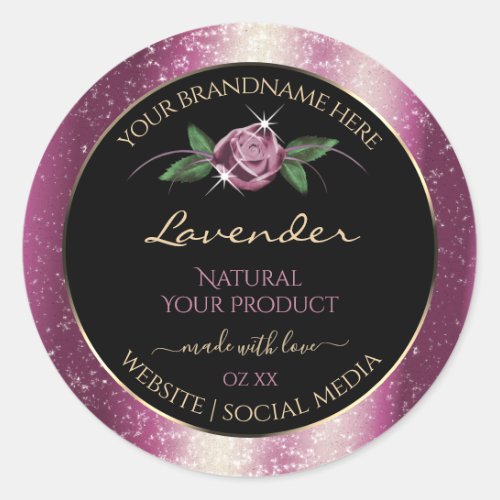 Purple Glitter Black Product Labels Rose Flower