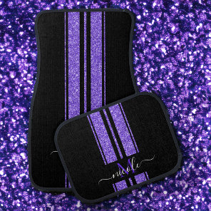 Purple Glitter   Black Stripe Monogram Metallic Car Floor Mat