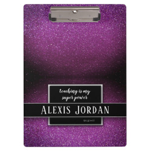Purple Glitter Black White Teachers Super Powers Clipboard